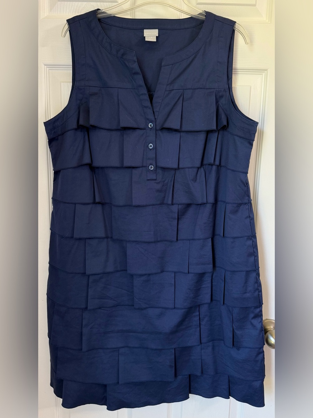 Women's Chicos Navy Blue Sleeveless Ruffle Tier Shift Dress Size 2.5 Large 14